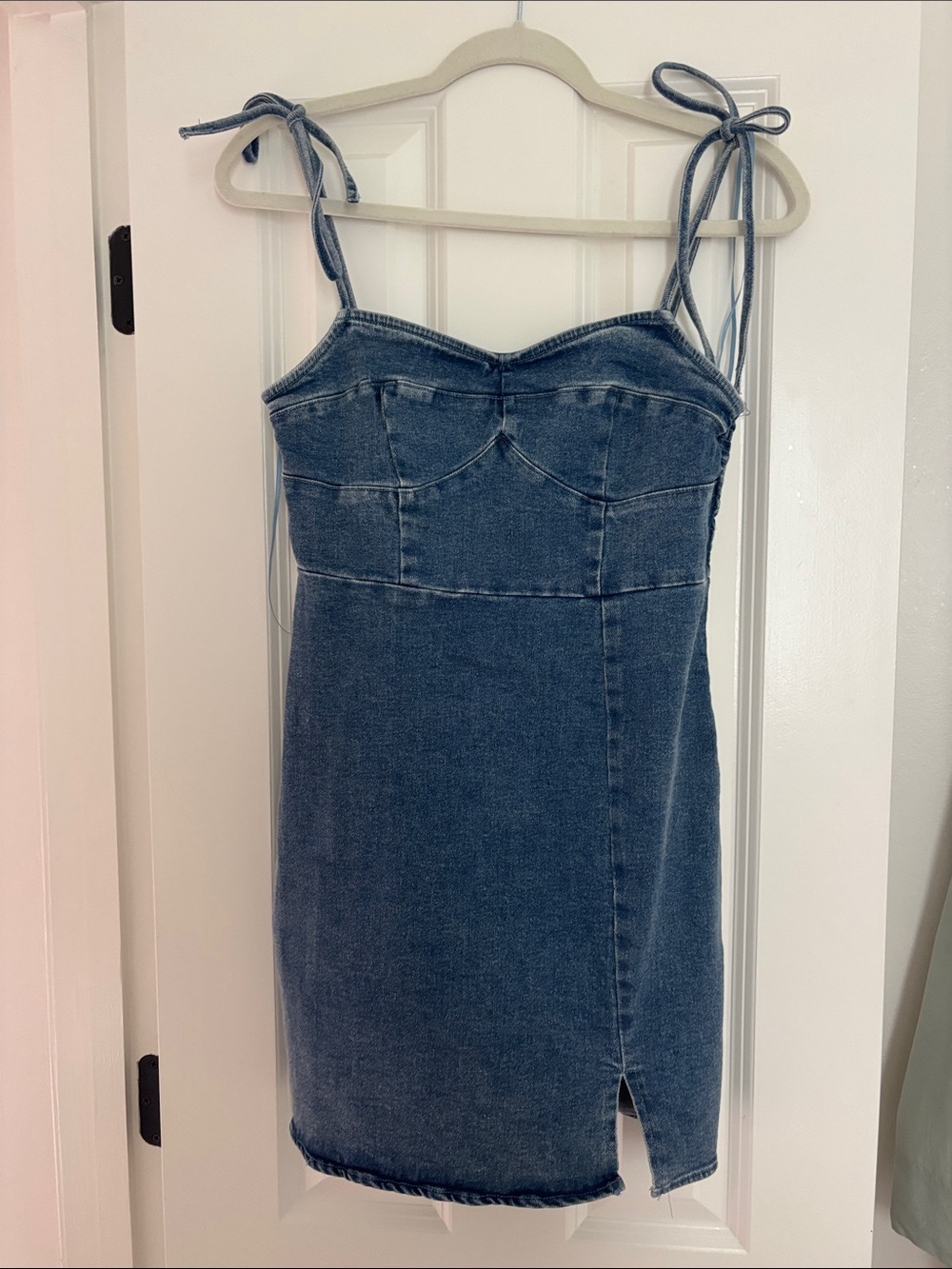 Le Lis Denim Mini Dress in Blue with Tie Straps
